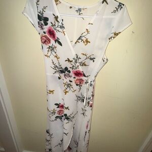 Floral Wrap Dress - White and Pink